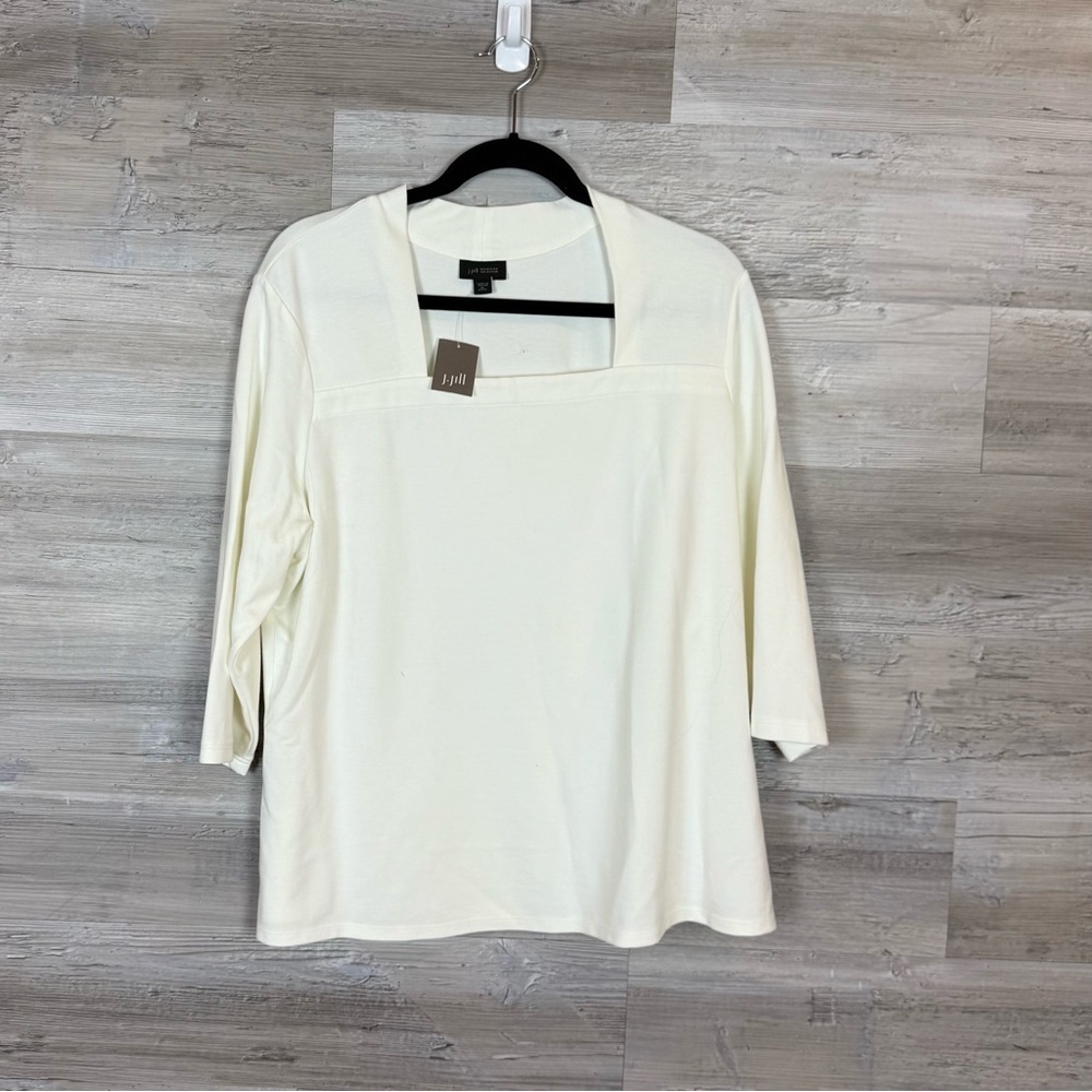 J. Jill Wearever Collection Square Neck 3/4 Sleeve Top - XL Petite - Cream